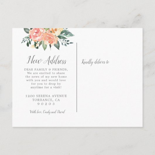 Bloemend Nieuw Adres | Rustieke Nieuwe Thuis Aankondigingskaart (Achterkant)