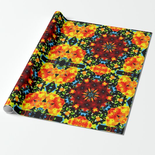 Bloemend Orange Cadeaupapier (Uitgerold)