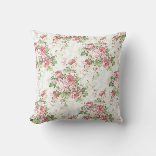 Bloemend Pink en Groen Kussen (Voorkant)