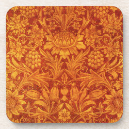 Bloemend rode en goudgele Wm Morris Design Bier Onderzetter