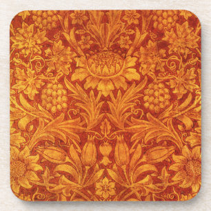 Bloemend rode en goudgele Wm Morris Design Bier Onderzetter