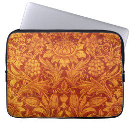 Bloemend rode en goudgele Wm Morris Laptop Sleeve