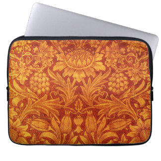 Bloemend rode en goudgele Wm Morris Laptop Sleeve