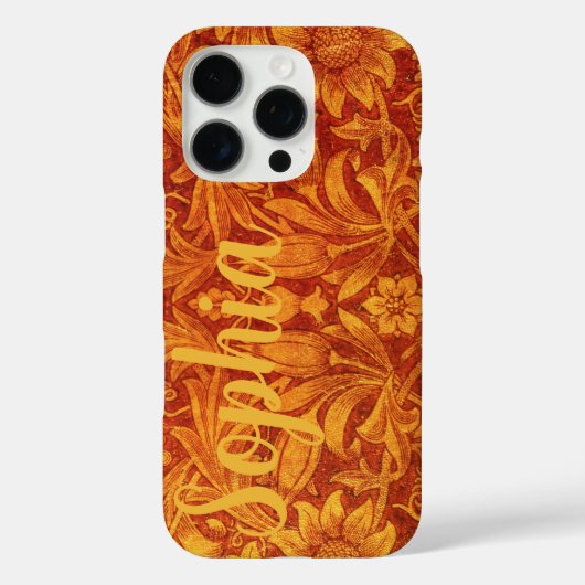 Bloemend rode en goudgele Wm Morris Voeg een naam  Case-Mate iPhone Case (Achterkant)