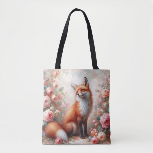 Bloemend rode vos in rozentuin boodschappentas tote bag (Voorkant)