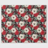 Bloemend rode witte Kerstpatroon Cadeau Cadeaupapier (Vlak)