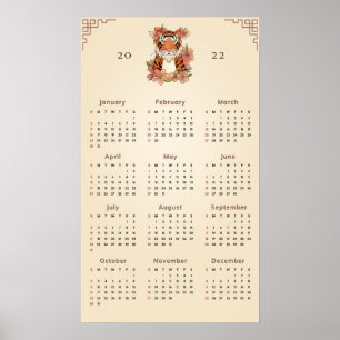 Bloemend Tiger Chinees Nieuwjaar 2022 Kalender Zan Poster