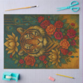 Bloemend Tiger Portret – Botanisch Dierendecoupeer Tissuepapier (Craft)