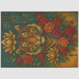 Bloemend Tiger Portret – Botanisch Dierendecoupeer Tissuepapier