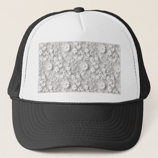 Bloemend wit kant trucker pet (Voorkant)