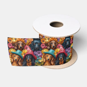 Bloemendachshond Naadloos Patroon - Hondenliefhebb Satijnen Lint