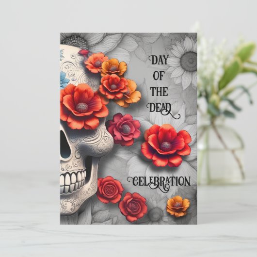 Bloemendag van de Dode Halloween Party Uitnodiging (Staand voorkant)