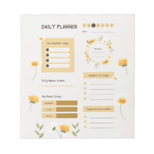 Bloemendagplanner met zonnebloemen en madeliefjes notitieblok