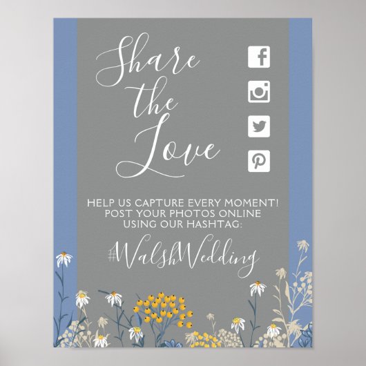 Bloemendaisy Bruiloft Hashtag Fotoschild Botanisch Poster (Voorkant)