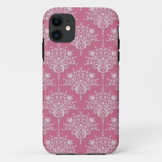 Bloemendamask in roze roos en wit Case-Mate iPhone case (Achterkant)
