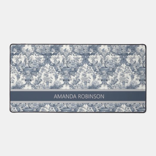  bloemendamast Blauw toile de jouy monogram Bureaumat (Voorkant)