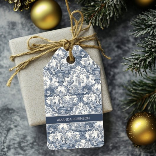  bloemendamast Blauw toile de jouy monogram Cadeaulabel