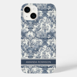  bloemendamast Blauw toile de jouy monogram Case-Mate iPhone 14 Hoesje