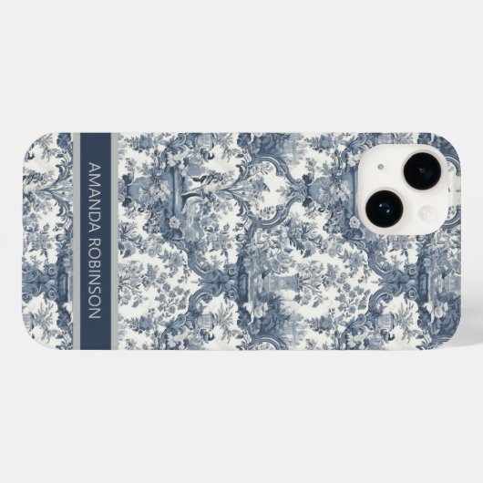  bloemendamast Blauw toile de jouy monogram Case-Mate iPhone Case (Achterkant (horizontaal))
