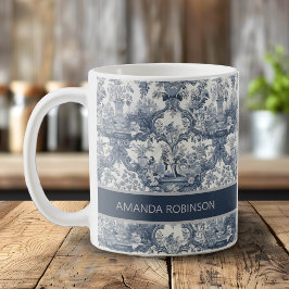 bloemendamast Blauw toile de jouy monogram Koffiemok