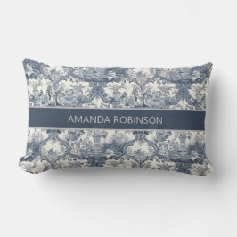 bloemendamast Blauw toile de jouy monogram Kussen