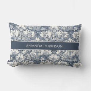  bloemendamast Blauw toile de jouy monogram Kussen