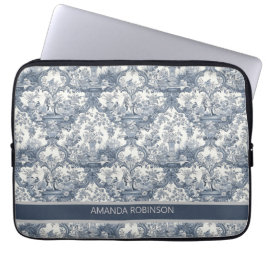  bloemendamast Blauw toile de jouy monogram Laptop Sleeve