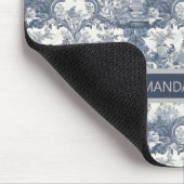  bloemendamast Blauw toile de jouy monogram Muismat (Hoek)