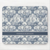  bloemendamast Blauw toile de jouy monogram Muismat (Voorkant)