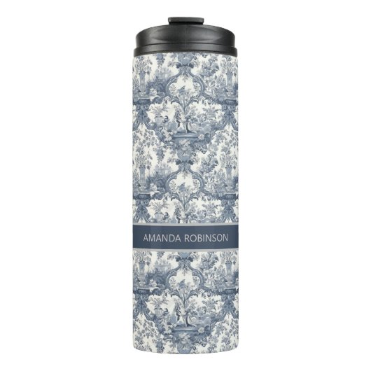 bloemendamast Blauw toile de jouy monogram Thermosbeker (Voorkant)