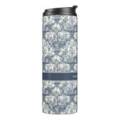 bloemendamast Blauw toile de jouy monogram Thermosbeker (Gedraaid links)