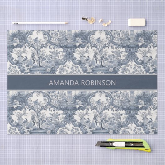 bloemendamast Blauw toile de jouy monogram Tissuepapier (Craft)