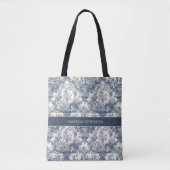 bloemendamast Blauw toile de jouy monogram Tote Bag (Voorkant)