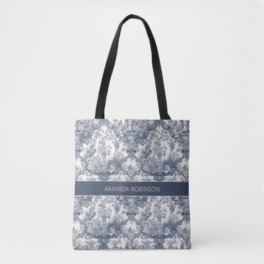  bloemendamast Blauw toile de jouy monogram Tote Bag (Voorkant)