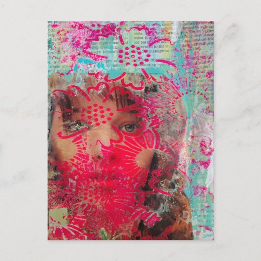 Bloemendame Abstracte Mixed Media Collage Postkaar Briefkaart (Voorkant)