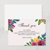 Bloemendank je. Waterverf bloemen bruiloft briefje Kaart (Voorkant / Achterkant)