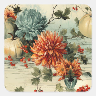 Bloemendankzegging Vintage Patroon Vierkante Sticker