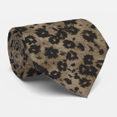 Bloemendass Neutraal Bruin en Zwart Moderne Bloeme Stropdas (Opgerold)