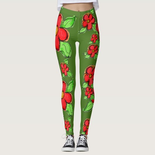 Bloemende Moss Groene Leggings (Voorkant)