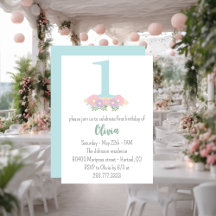 Bloemendecor blauw, roze pastel 1e verjaardagsfees