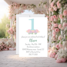 Bloemendecor blauw, roze pastel 1e verjaardagsfees