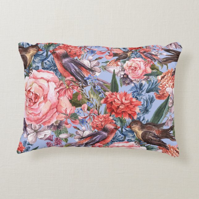 Bloemendecor Blauwe Achtergrond Rozen Hyacint Wild Accent Kussen (Achterkant)