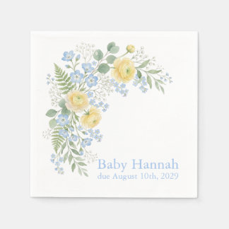 Bloemendecor in blauw geel baby shower servet