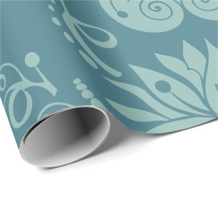 Bloemendecor lichtblauw sierlijk patroon cadeaupapier