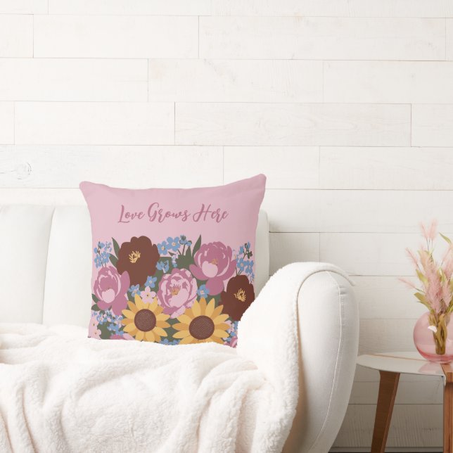 Bloemendecor Liefde Groeit Hier - Pioenrozen zonne Kussen (Bank)