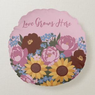 Bloemendecor Liefde Groeit Hier - Pioenrozen zonne Rond Kussen