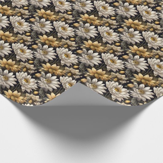 bloemendecor op zwarte achtergrond cadeaupapier (Hoek)