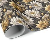 bloemendecor op zwarte achtergrond cadeaupapier (Rol Hoek)