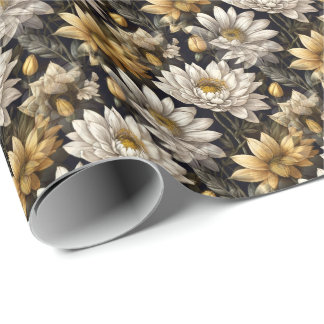 bloemendecor op zwarte achtergrond cadeaupapier