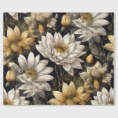 bloemendecor op zwarte achtergrond cadeaupapier (Vlak)